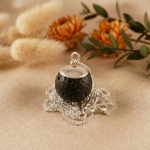 Lava-Perle an 925 Silber-Kette, Diffusor Kette, Aroma Therapie, Lava-Halskette, Aroma Kette