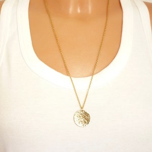 Hammered disc necklace, reversible gold plated disc necklace