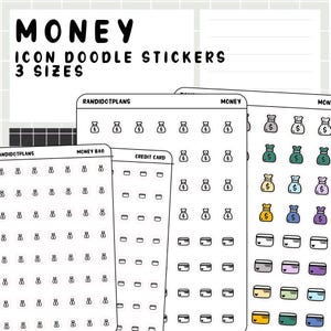 Dinheiro - adesivos com ícones desenhados à mão para sua agenda de papel