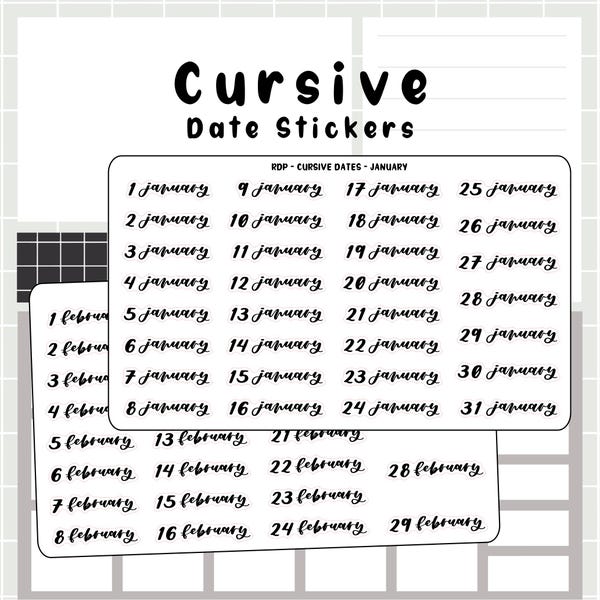 Cursive - date stickers