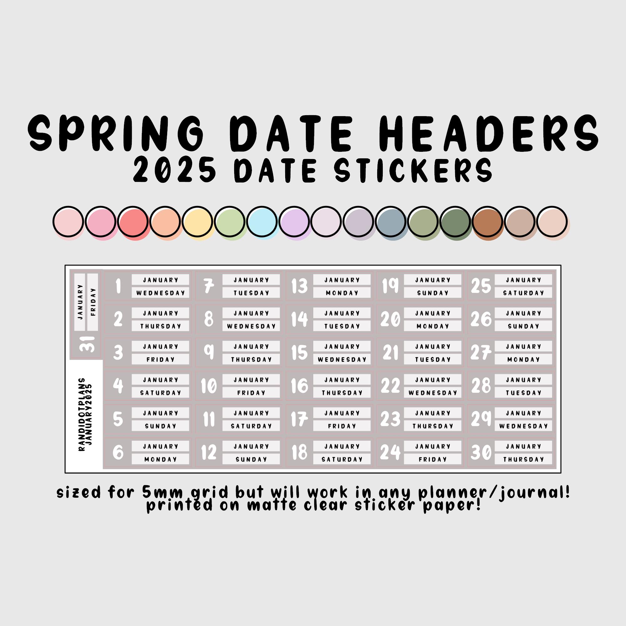 2025 Date Headers - Spring Multicolor