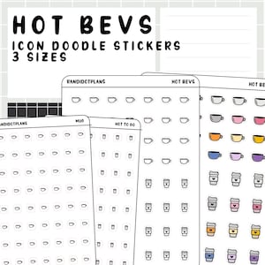 Bebidas Quentes - adesivos com ícones desenhados à mão para sua agenda de papel