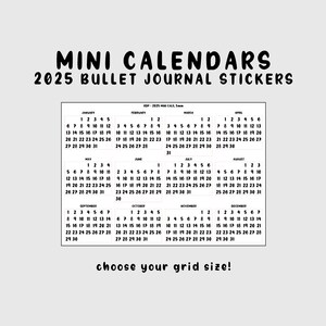 Mini calendários 2025 - adesivos de bullet journal