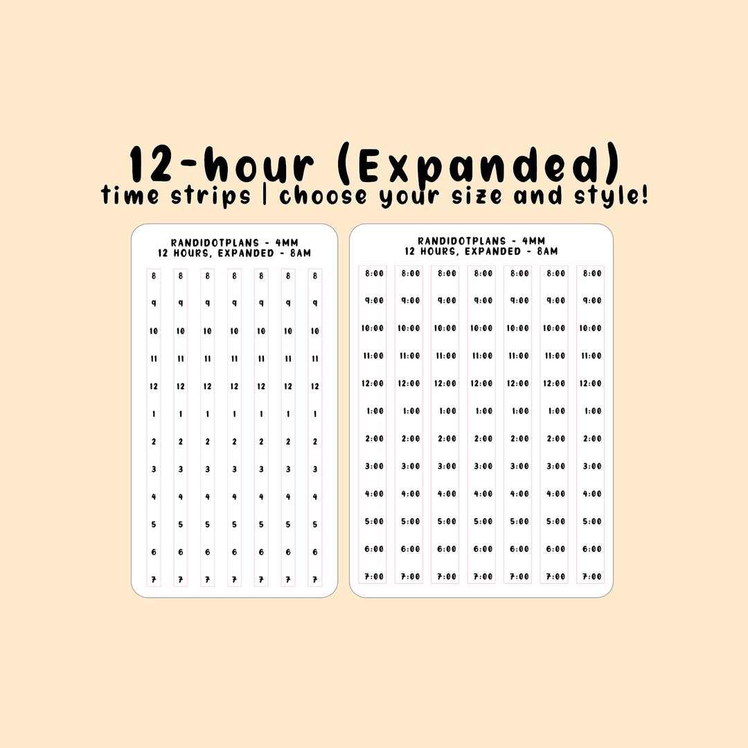 12h Expanded - Time Strip Stickers - Etsy