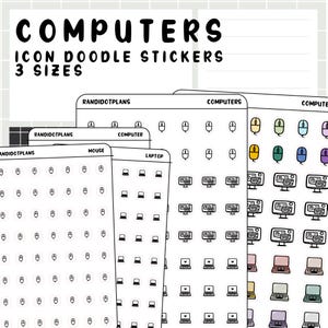Computadores - adesivos de ícones desenhados à mão para sua agenda de papel