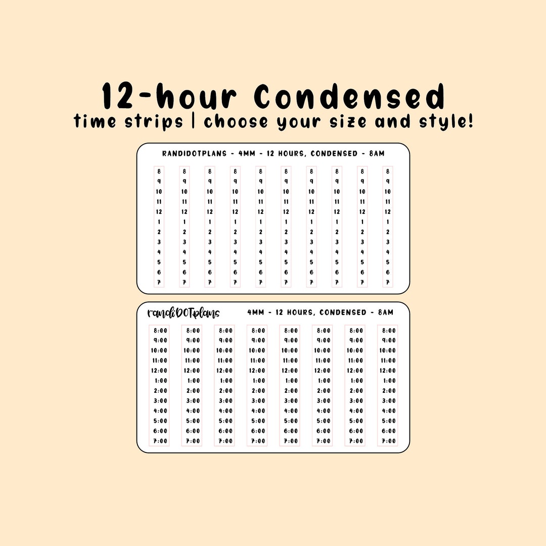 12h Condensed - Time Strip Stickers - Etsy