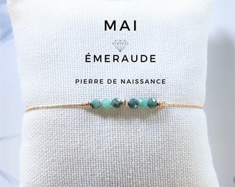 Bracelet Pierre de naissance du mois de Mai • Emeraude • or Gold filled •  Bracelet personnalisé • Birthstone • Pierre naturelle •