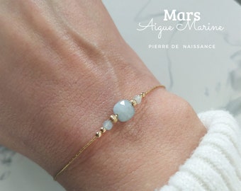 Bracelet Pierre de naissance du mois de Mars - Aigue Marine - gold Filled 14k - idée cadeau bracelet à offrir-cadeau femme-pierre naturelle