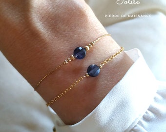 Bracelet Pierre de Naissance Septembre - Iolite - gold filled- Idée cadeau femme- pierre naturelle