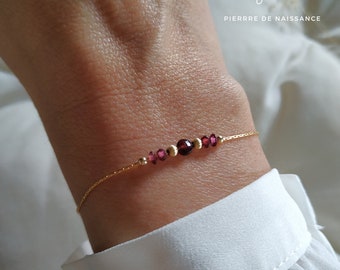 Bracelet Pierre de naissance - Janvier - Grenat - Or gold filled- Bracelet à offrir - cadeau femme - Idée cadeau personnalisé – Birthstone