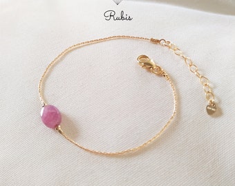 Bracelet Rubis, idée cadeau femme personnalisé, Bracelet fin avec pierre naturelle, gold Filled 14k, bracelet à offrir- bijoux femme