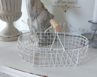 small solid wire basket oval in white made of metal * country house * gift basket * egg basket