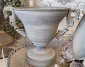 pretty amphora in grey wiped cup antique look grey metal vintage