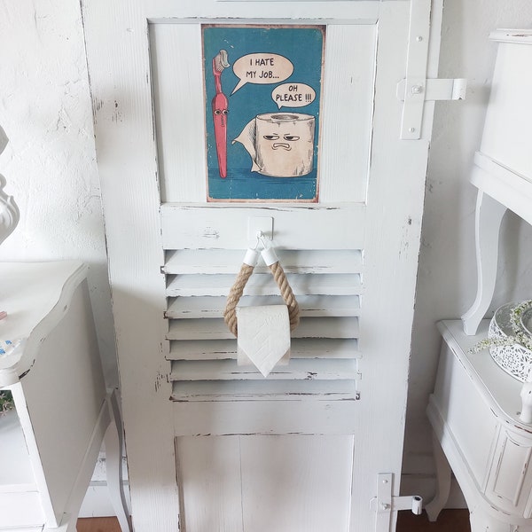 alter Klappladen für das Badezimmer in shabby chic * Fensterladen * Toilettenrollenhalter mit lustigem Spruch