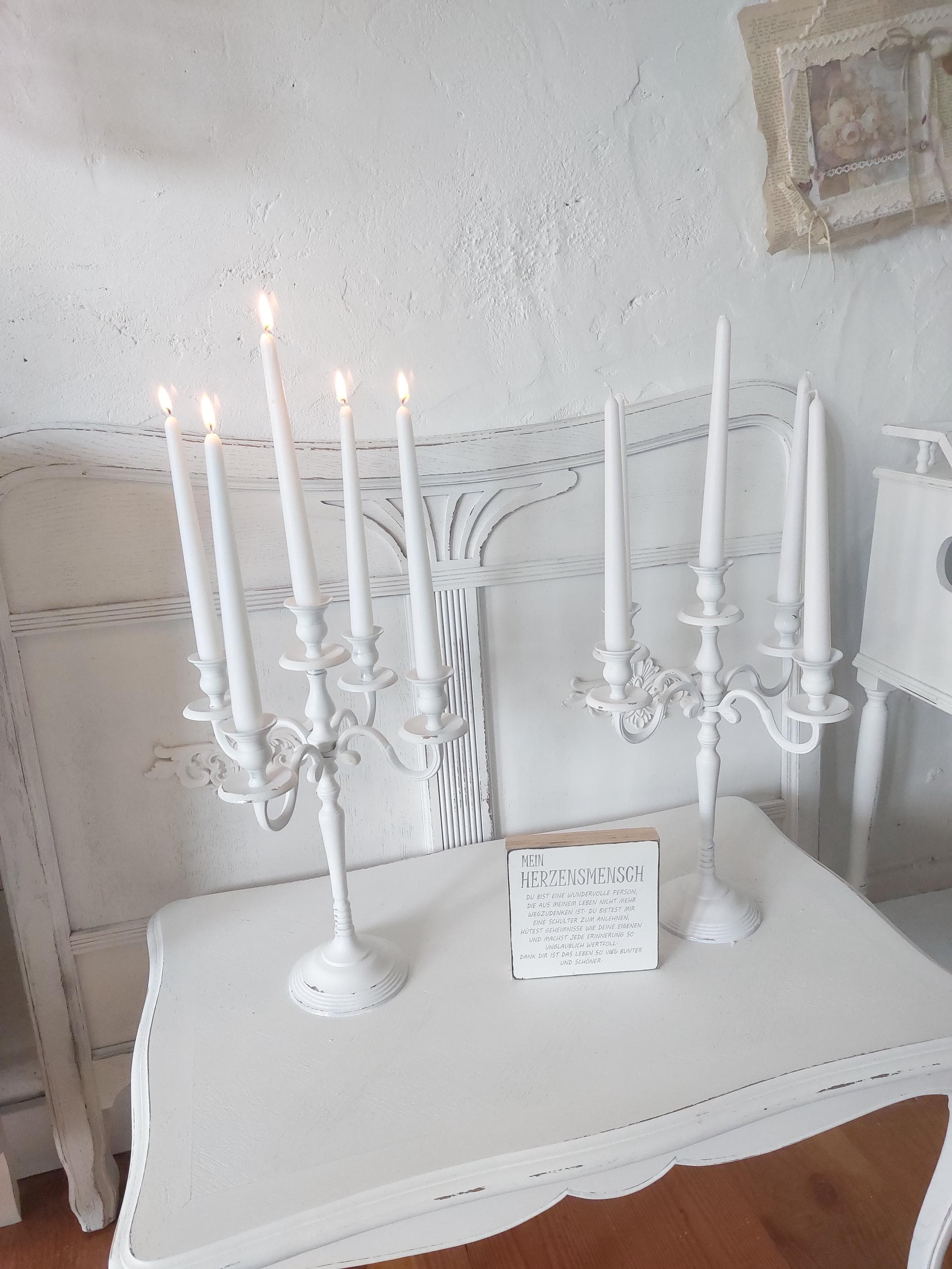 Imposanter 5 armiger Kerzenleuchter aus Metall in shabby chic * Kerzenständer * Landhausstil