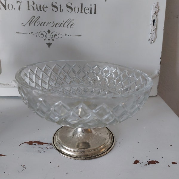 vintage Glasschale auf Fuß aus Frankreich* shabby chic * Servierschale