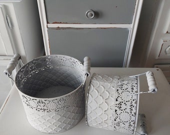 zwei Metall Übertöpfe in shabby chic * Pflanzgefäß * Aufbewahrung