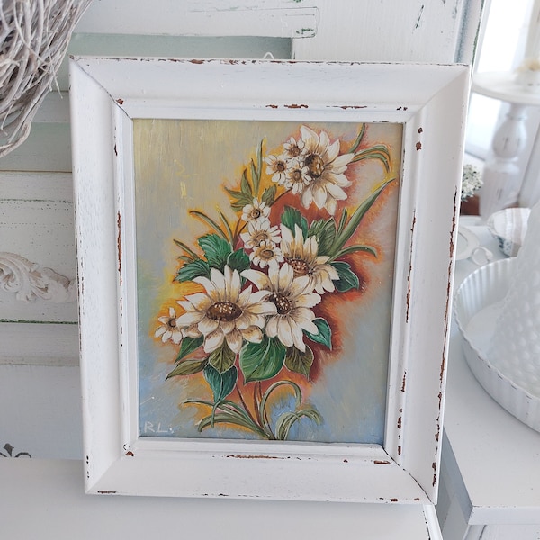 französisches Ölgemälde * Bild mit Blumenmotiv * shabby chic Bilderrahmen *