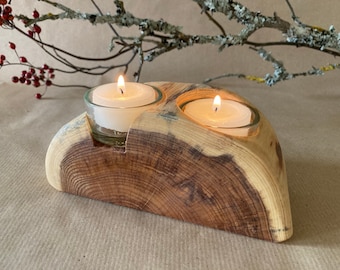 Candlestick Tealight Holder Yew Wood Natural Seasonal Table