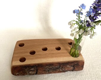 Stand plate seasonal table oak with bark