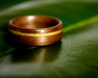 Bentwood Ring with Offset Wood Inlay - Customized Wood Selection, Handmade, Modern; Wedding, Engagement, or Everyday Use
