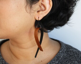 Ribbon Wood Earrings | Handmade Wood Earrings | Minimal Earrings | Bentwood Earrings | Unique Earrings | Rosewood & Dyed Poplar Wood Veneer