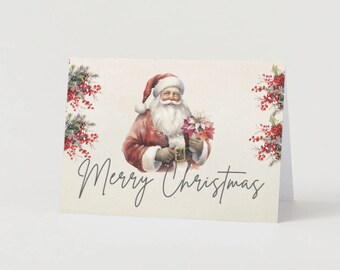 Merry Christmas Vintage Santa printable Christmas Card - Digital Download