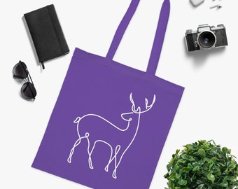 Baumwolltasche - Jutebeutel - Tragetasche - Einkaufsbeutel - Beutel - Tasche - 8 Farben - Lineart - Hirsch - Reh - Deer