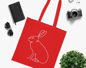 Baumwolltasche - Jutebeutel - Tragetasche - Einkaufsbeutel - Beutel - Tasche - 8 Farben - Lineart - Hase - Häschen - Bunny - Ostern - Rabbi