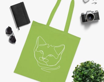 Baumwolltasche - Jutebeutel - Tragetasche - Einkaufsbeutel - Beutel - Tasche - 8 Farben - Lineart - Katze - Kätzchen