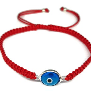 Classic Good Luck Turkish Eye Bracelet - Translucent Blue (1cm) Evil Eye and Water Resistant Knitted Macrome