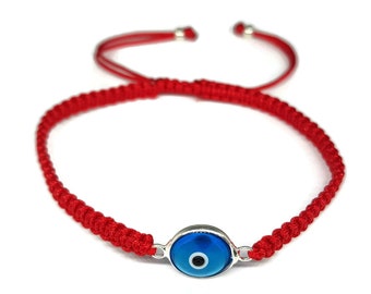 Classic Good Luck Turkish Eye Bracelet - Translucent Blue (1cm) Evil Eye and Water Resistant Knitted Macrome
