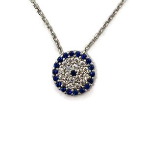 MYSTIC JEWELS by Dalia 925 Sterling Silver Necklace with Turkish Eye Pendant, Round with Cubic Zirconia