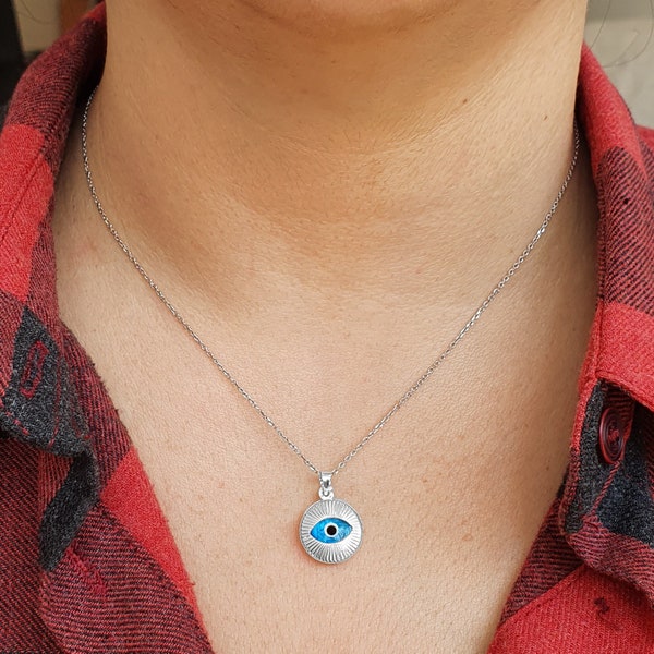 MYSTIC JEWELS par Dalia - Collier œil en verre bleu et mauvais œil en argent sterling - Oeil turc rond centré pour la bonne chance