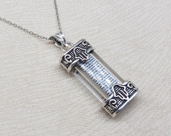 Jewel Tie 925 Sterling Silver Mezuzah with Star & Chai Pendant 7mm x 27mm Jewel Tie 925 Sterling Silver Mezuzah with Star & Chai Pendant 7mm x 27mm