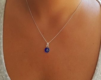 Halskette mit Anhänger aus Blauem Glas und Silber 925 Sterling für Schutz (40-45 cm)