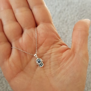 Glass Evil Eye and 925 Sterling Silver Necklace - Fatima Hand - Hamsa - for Men and Women - Jewish Hamsa Necklace with Turkish Evil Eye