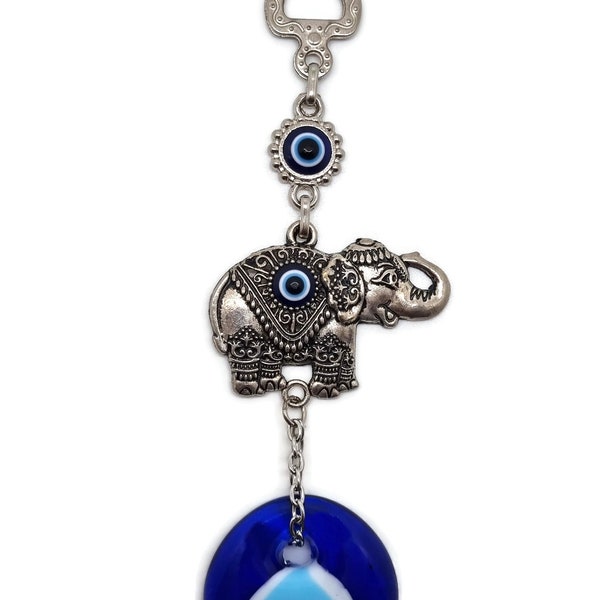 MYSTIC JEWELS - Turkish Eye Amulet with Elephant for Hanging at Home, Good Luck, Protection