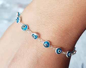 Sterling Silver Evil Eye Bracelet - 19cm
