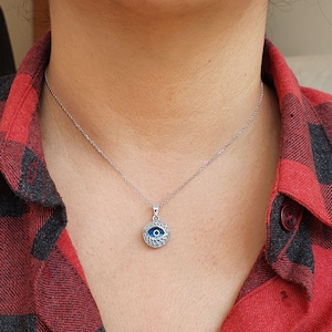 Glass Evil Eye and 925 Sterling Silver Necklace - Turkish Eye Filigree in Round Shape