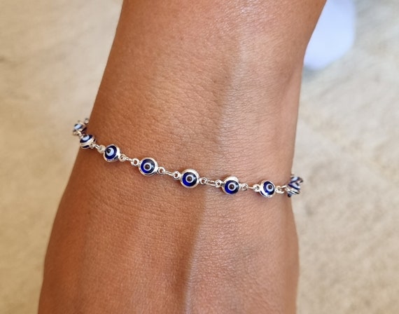 Mystic Jewels By Dalia - Silver Lucky Tiny Evil Eye Bracelet - good luck bracelet - 7.5"