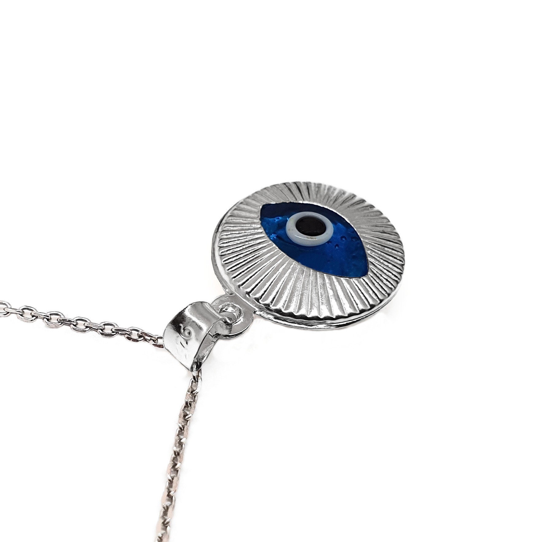 MYSTIC JEWELS Halskette Böser Blick – Blauer Glas-Anhänger, 925 Sterling Silber, Kette 40-45 Cm, Schutz-Amulett