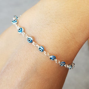 Mystic Jewels By Dalia - Silver Lucky Tiny Evil Eye Bracelet - good luck bracelet - 7.5"