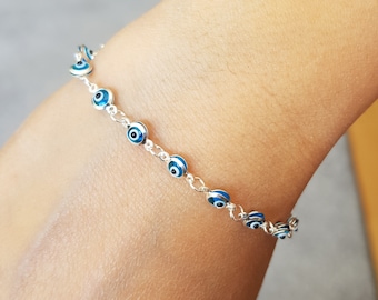 Mystic Jewels By Dalia - Silver Lucky Tiny Evil Eye Bracelet - good luck bracelet - 7.5&quot;