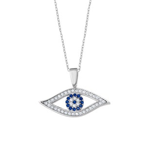 925 Sterling Silver Evil Eye Protector Necklace: Turkish Eye Pendant Necklace, Eye Shape, Amulet Jewelry for Women, 1 x 2.5 cm