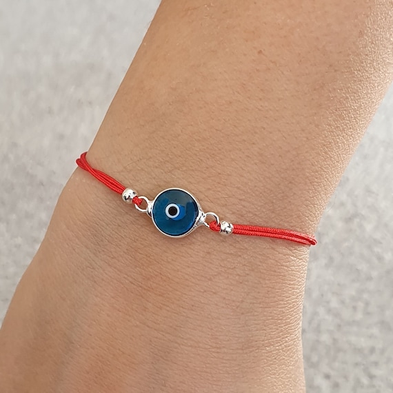 Bracciale Portafortuna Occhio Di Cristallo Blu Con Filo Rosso - Regolabile, Regalo Elegante - 3