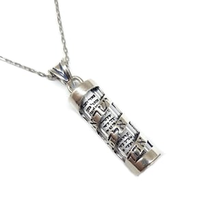 Sterling Silver Mezuzah Pendant Necklace, Bat Gift, Bar Mitzvah Gift, Shema Israel Pray, Jewish Necklace, Mezuzah Necklace