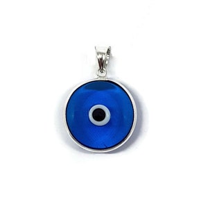 Mystic Jewels by Dalia – Glass Evil Eye Pendant for Good Luck – 925 Sterling Silver – Diameter of Pendant 0.6 inches