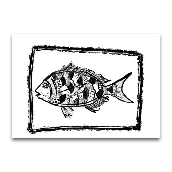 Black &amp; White Fish Print Fish Art Fish Illustration Home - Etsy