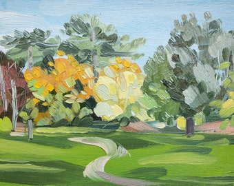 Small Original Landscape Oil Painting of Bedford Park, Bedford, UK